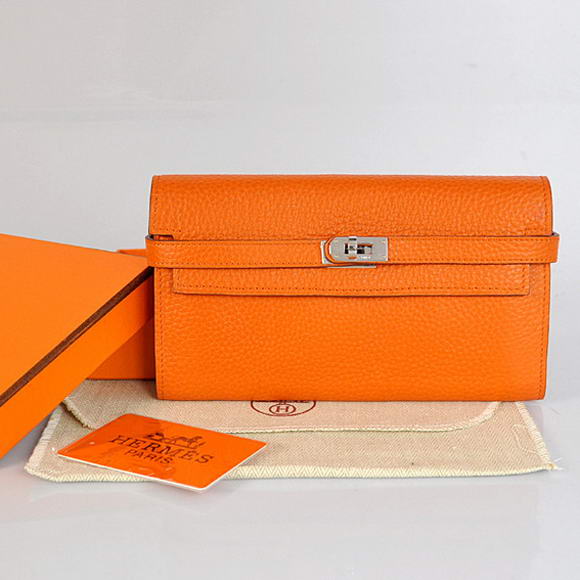 High Quality Hermes Kelly Wallet Togo Leather Bi-Fold Purse A708 Orange Fake - Click Image to Close